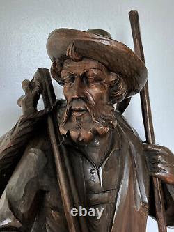 Sculpture ancienne en bois Forêt Noire Chasseur / Swiss, Germany hunter eagle