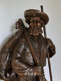 Sculpture ancienne en bois Forêt Noire Chasseur / Swiss, Germany hunter eagle