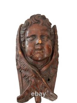 Sculpture bois XVIIIe siècle ancienne chérubin angelot Religieux
