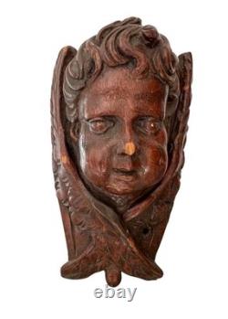 Sculpture bois XVIIIe siècle ancienne chérubin angelot Religieux
