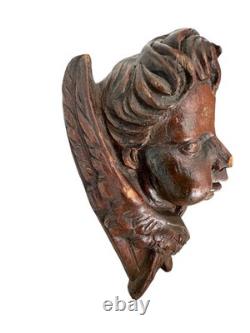 Sculpture bois XVIIIe siècle ancienne chérubin angelot Religieux