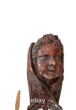 Sculpture bois XVIIIe siècle ancienne chérubin angelot Religieux