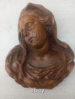 Sculpture relief en bois du buste de la vierge XVIIIème allemand