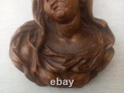 Sculpture relief en bois du buste de la vierge XVIIIème allemand