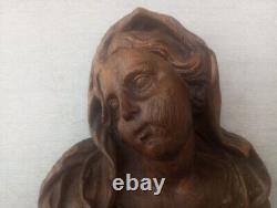 Sculpture relief en bois du buste de la vierge XVIIIème allemand