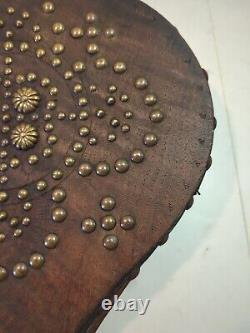 Soufflet Cheminée en Bois Et Cuir Orné Laiton Fonctionne Ancien Rare Feu Vintage