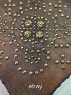 Soufflet Cheminée en Bois Et Cuir Orné Laiton Fonctionne Ancien Rare Feu Vintage