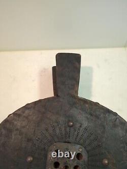 Soufflet Cheminée en Bois Et Cuir Orné Laiton Fonctionne Ancien Rare Feu Vintage