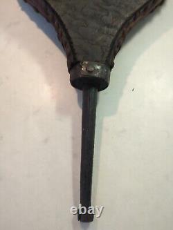 Soufflet Cheminée en Bois Et Cuir Orné Laiton Fonctionne Ancien Rare Feu Vintage