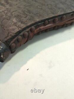 Soufflet Cheminée en Bois Et Cuir Orné Laiton Fonctionne Ancien Rare Feu Vintage