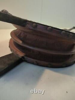 Soufflet Cheminée en Bois Et Cuir Orné Laiton Fonctionne Ancien Rare Feu Vintage