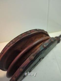 Soufflet Cheminée en Bois Et Cuir Orné Laiton Fonctionne Ancien Rare Feu Vintage
