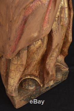 Statue Religieuse haute époque Médiéval Gothique saint Apotre Bois doré16e x 2