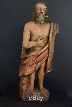 Statue Religieuse haute époque Médiéval Gothique saint Apotre Bois doré16e x 2
