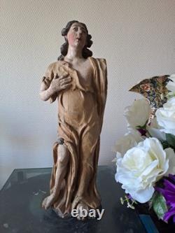 Statue Représentant Saint Jean-Baptiste En Bois Polychrome. 1ere Moitié XVIII