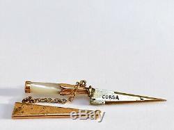 Stylet Broche Couteau Miniature Corsa Vendetta Fourreau Or Argent Nacre C2492