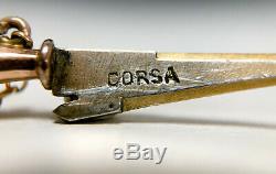 Stylet Broche Couteau Miniature Corsa Vendetta Fourreau Or Argent Nacre C2492