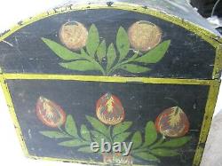 Superbe Grand Coffre Mariage Normand Debut XIX Bois Papier Peint Rouen