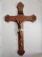 Superbe Et Rare Grand Crucifix Mural En Bois Sculpt&eacute; Xix S. 80 Cm