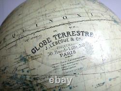 Superbe globe terrestre J LEBEGUE mappemonde rue de Lille Paris Pied fonte XIX