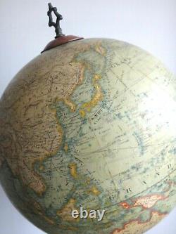 Superbe globe terrestre J LEBEGUE mappemonde rue de Lille Paris Pied fonte XIX