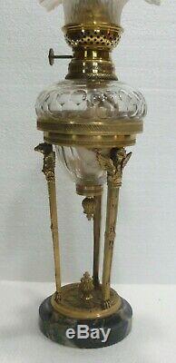 Superbe petite LAMPE À PÉTROLE EMPIRE bronze toupie cristal BACCARAT XIXe
