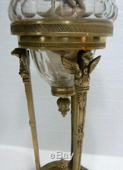 Superbe petite LAMPE À PÉTROLE EMPIRE bronze toupie cristal BACCARAT XIXe