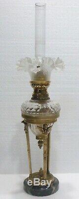 Superbe petite LAMPE À PÉTROLE EMPIRE bronze toupie cristal BACCARAT XIXe