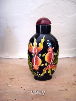 TABATIERE CHINOISE verre émaillé 18 eme DYNASTIE QING SNUFF BOTTLE GOLDFISH