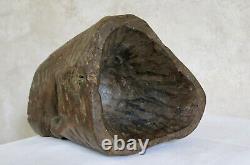 TETE VISAGE en BOIS, artiste, objet ethnique, art populaire, sculpture, signé