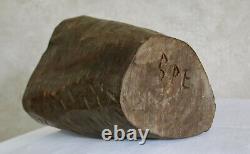 TETE VISAGE en BOIS, artiste, objet ethnique, art populaire, sculpture, signé