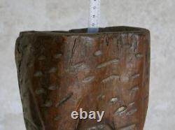 TETE VISAGE en BOIS, artiste, objet ethnique, art populaire, sculpture, signé