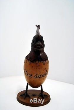 TRES RARE ENCRIER coq oeuf bois sculpté FORET NOIRE Brienz XIXe à votre santé