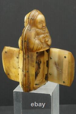 Tabatière 19th corne probablement Inuit ou nord Russie, old tobacco snuff box
