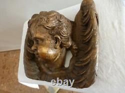 Tête d'ange Cherubin. Sculpture d'applique bois. Epoque 17ème. Antique wood angel