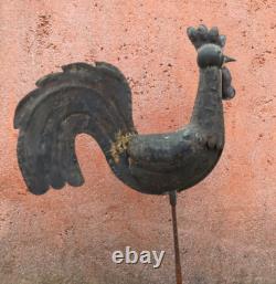 Tres Ancien Coq de Clocher Belle Girouette Cuivre Riveté Antique Weather Vane