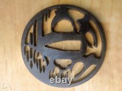 Tsuba Akassada sukashi antique japon début Edo fer Forge