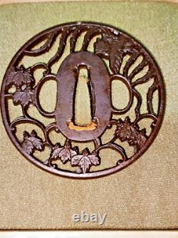 Tsuba Phoenix école kyo Sukashi japon Authentique période Edo