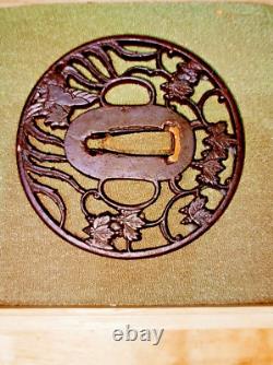 Tsuba Phoenix école kyo Sukashi japon Authentique période Edo