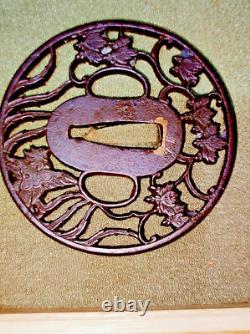 Tsuba Phoenix école kyo Sukashi japon Authentique période Edo