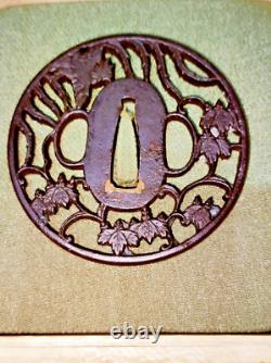 Tsuba Phoenix école kyo Sukashi japon Authentique période Edo