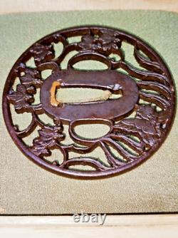 Tsuba Phoenix école kyo Sukashi japon Authentique période Edo