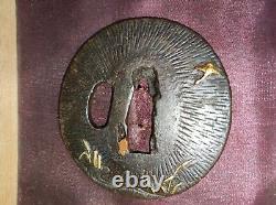 Tsuba Zoganen fer, Japon époque Edo Motif Grue Sauvage