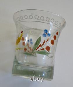 VERRE GOBELET NORMAND, ancien verre gobelet verre soufflé, emaillé, normandie, D