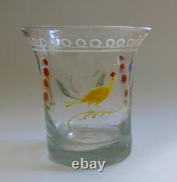 VERRE GOBELET NORMAND, ancien verre gobelet verre soufflé, emaillé, normandie, D