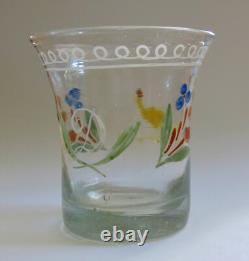VERRE GOBELET NORMAND, ancien verre gobelet verre soufflé, emaillé, normandie, D