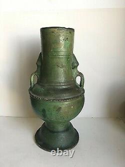 Vase balustre terre cuite vernissée verte XIX art populaire régional Décoration