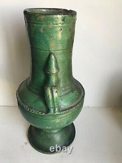 Vase balustre terre cuite vernissée verte XIX art populaire régional Décoration
